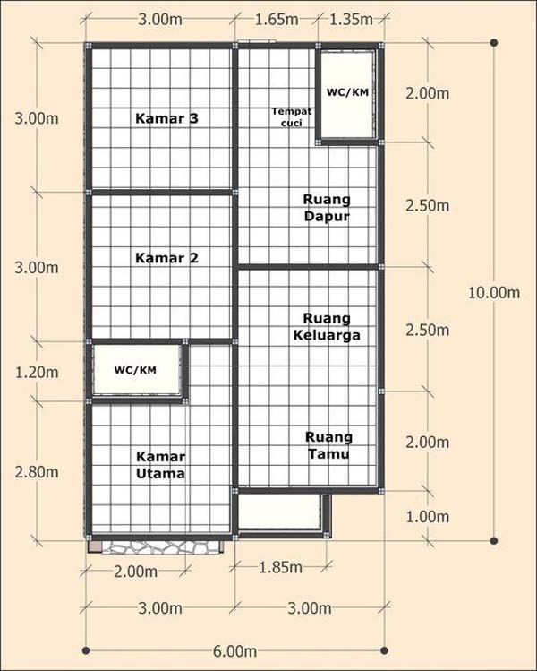 Denah Rumah Ukuran 7x8 Kamar 2