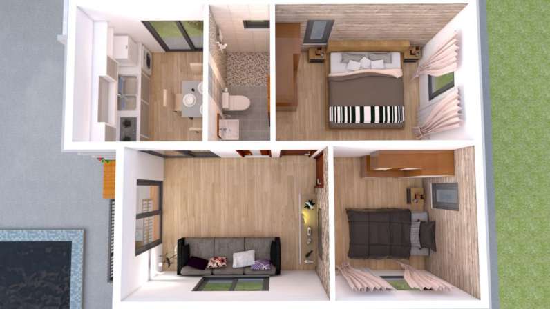 Denah Rumah Ukuran 6x8 2 Kamar Tidur