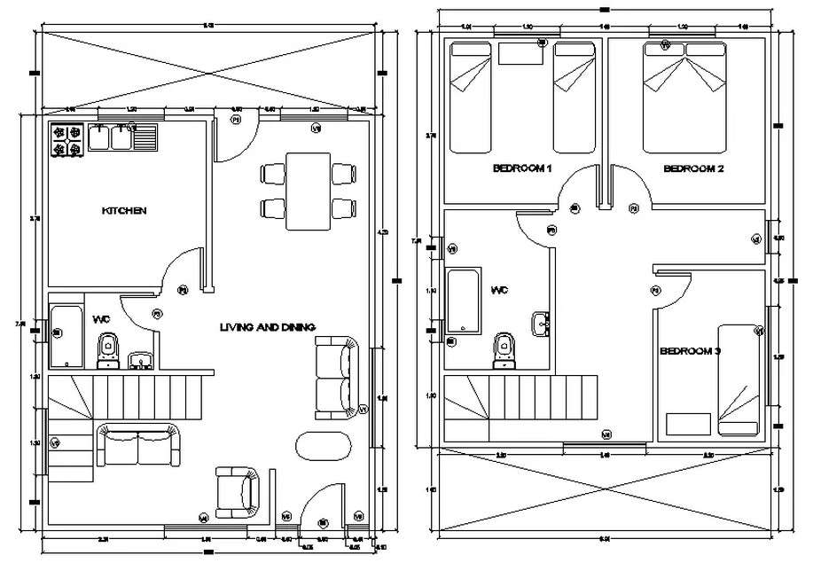 Desain Denah Rumah Ukuran 6x8 2 Kamar Tidur