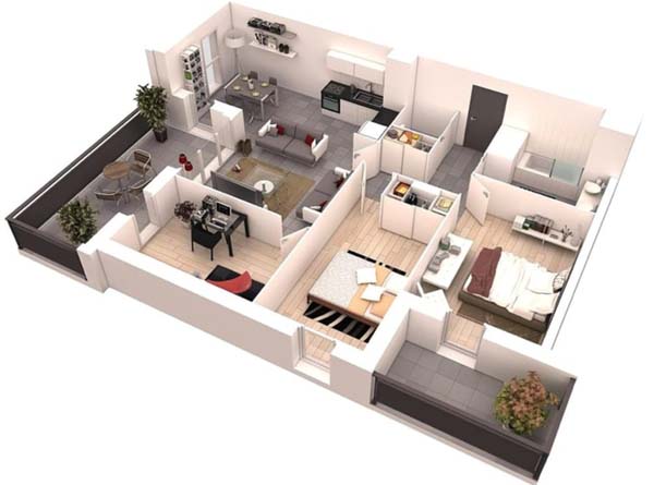 denah rumah ukuran 6x8 2 kamar