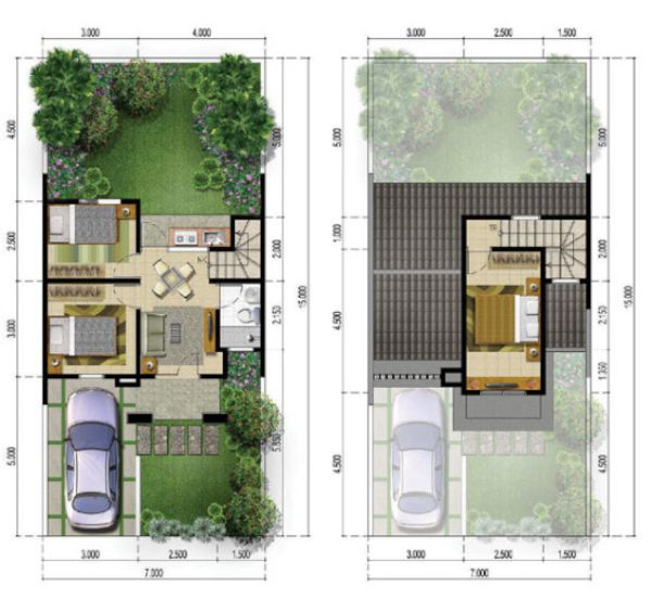 Denah Rumah 2 Lantai Sederhana