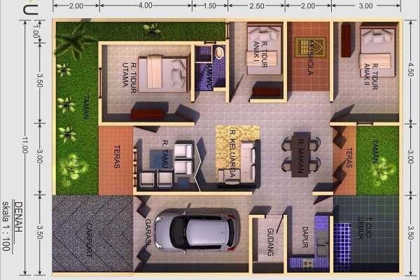 Contoh Denah Rumah 7x12 Kamar 3