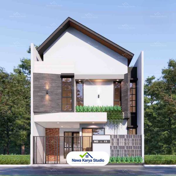 Fasad Rumah 2 Lantai Industrial