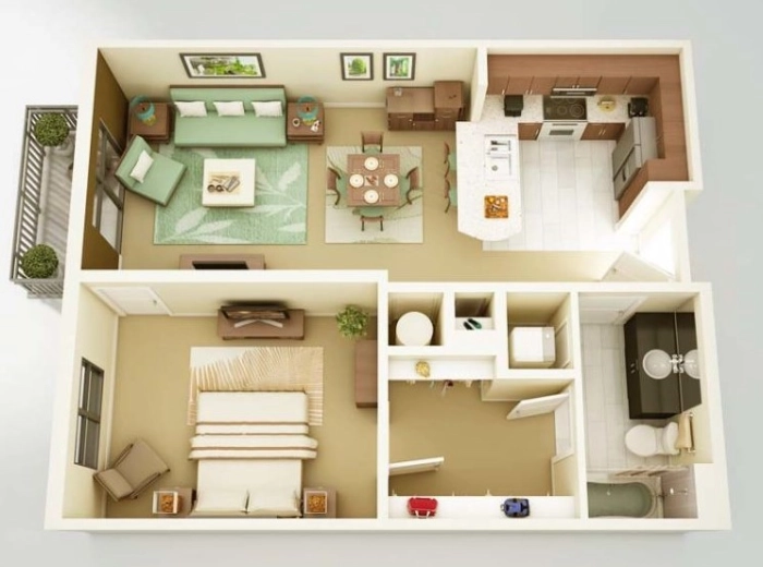 10+ Inspirasi Denah Rumah Minimalis 1 Kamar