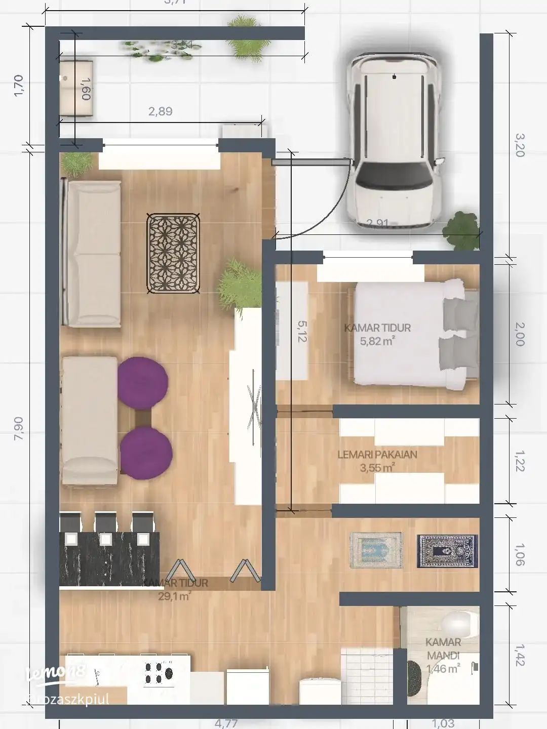 Denah 6x10 Fokus pada Ruang Penyimpanan Cerdas