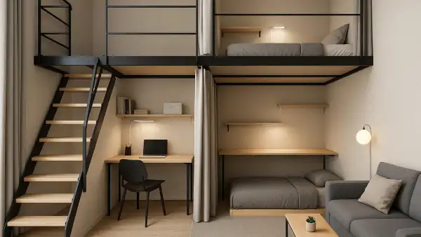 Layout 6x10 Meter dengan Mezzanine untuk Ruang Kerja