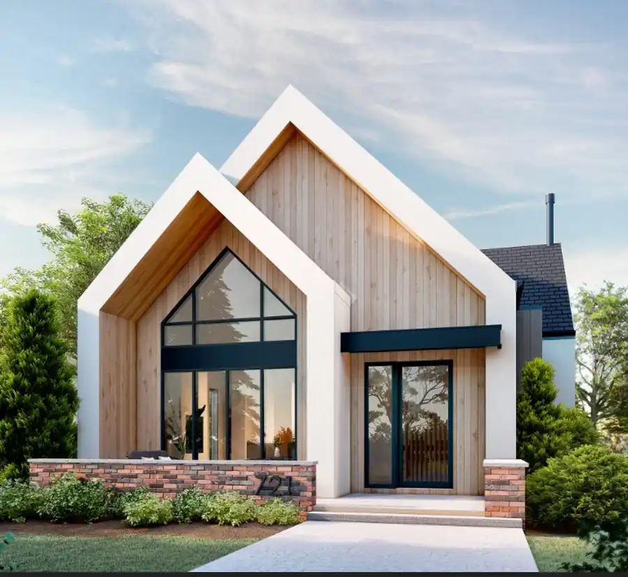 Desain Rumah Scandinavian Putih dengan Atap Pelana